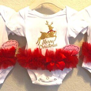 NWT PAPATU Baby 1Pc Tutu Glitter Merry Christmas Reindeer Bodysuit Various Sizes